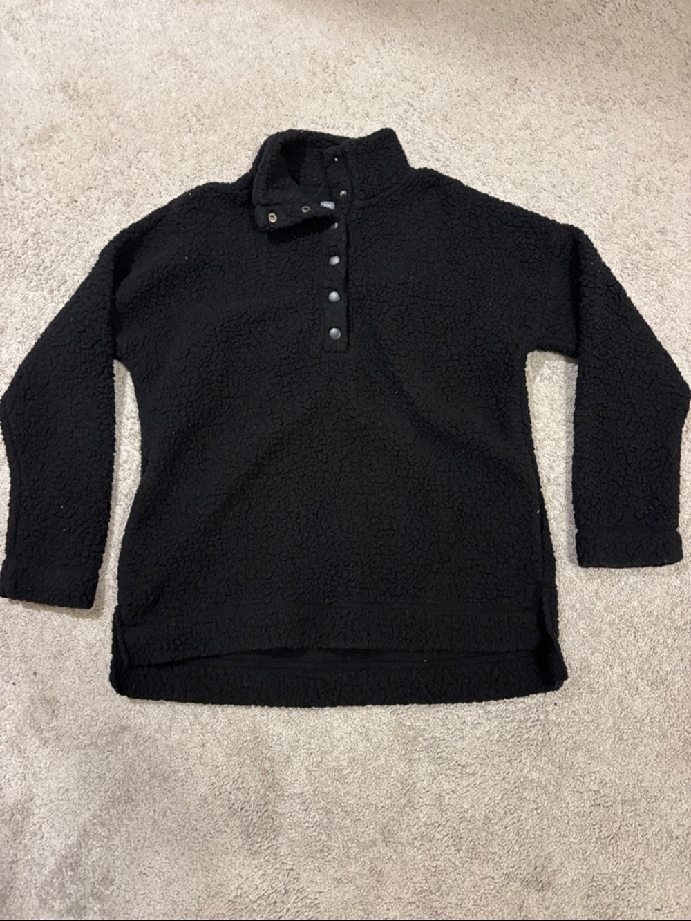 aerie Black Sherpa Snap-Placket Pullover